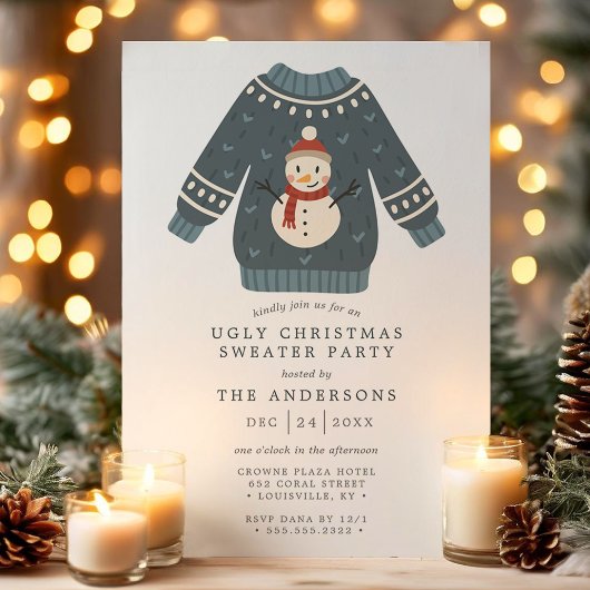 Snowman Tacky Ugly kerstSweater Party Kaart