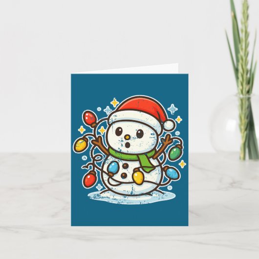 Snowman Tangled In Holiday Lights Premium Tri-blen Kaart (Voorkant)