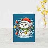 Snowman Tangled In Holiday Lights Premium Tri-blen Kaart (Gele Bloem)