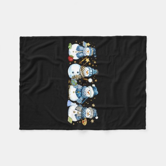 Snowman Teacher Winter Leopard Clroom Cute Blue St Fleece Deken (Voorkant (Horizontaal))