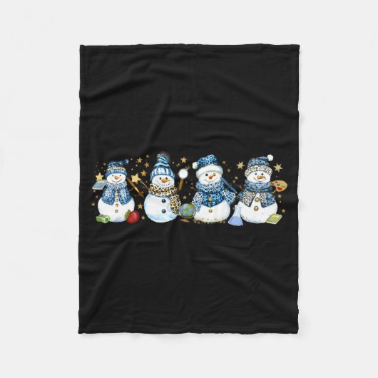 Snowman Teacher Winter Leopard Clroom Cute Blue St Fleece Deken (Voorkant)
