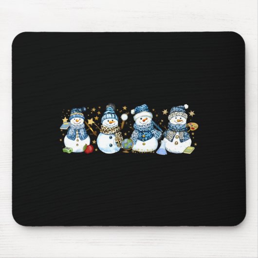 Snowman Teacher Winter Leopard Clroom Cute Blue St Muismat (Voorkant)