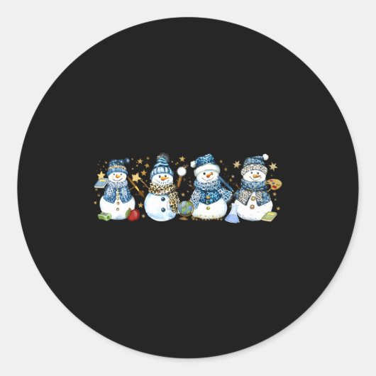 Snowman Teacher Winter Leopard Clroom Cute Blue St Ronde Sticker (Voorkant)