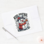 Snowman Top Hat Pipe Merry Christmas Vierkante Sticker (Envelop)