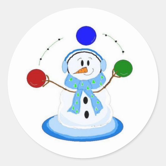 Snowman Tossing Balls Ronde Sticker (Voorkant)