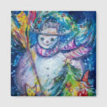 SNOWMAN, TOYS EN CHRISTMAS TREE MAGNEET<br><div class="desc">Colorful , whimsical and grappig acrylverf door Bulgan Lumini (c).Snowy Winter night with snowman, kersttree, toys, cat, owl, puppets, sierental planten and holly berries in levendige geel, blauw, groen, rood, wit roze, kleuren.</div>