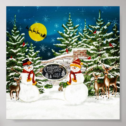 Snowman Tree Boerderij Poster (Voorkant)