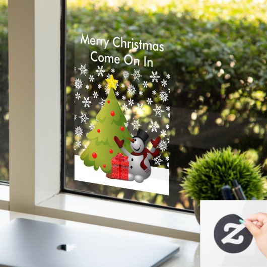 Snowman Tree Home of Storefront Sm Raamsticker (Kantoor)