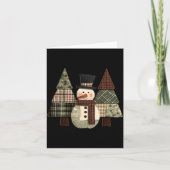 Snowman Trees Patchwork Plaid Trees Rustic Christm Kaart (Voorkant)
