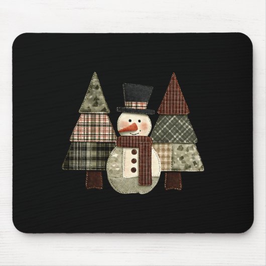 Snowman Trees Patchwork Plaid Trees Rustic Christm Muismat (Voorkant)