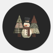 Snowman Trees Patchwork Plaid Trees Rustic Christm Ronde Sticker (Voorkant)