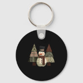 Snowman Trees Patchwork Plaid Trees Rustic Christm Sleutelhanger (Voorkant)