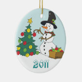 Snowman Trimming Tree Keramisch Ornament (Rechts)