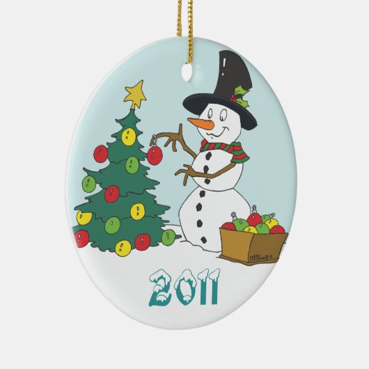 Snowman Trimming Tree Keramisch Ornament (Rechts)