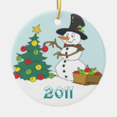 Snowman Trimming Tree Keramisch Ornament (Voorkant)