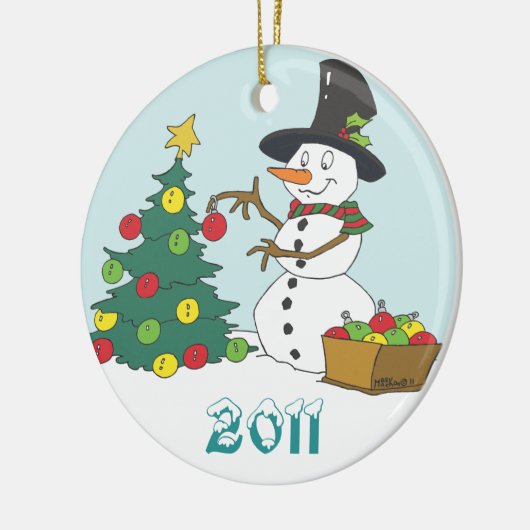 Snowman Trimming Tree Keramisch Ornament (Links)