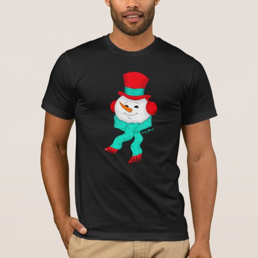 Snowman Tunes Christmas Dark T-Shirt (Voorkant)