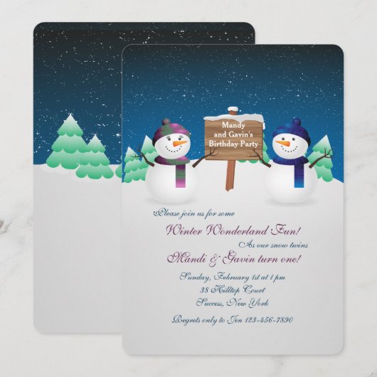 Snowman Twins Uitnodiging (Voorkant / Achterkant)