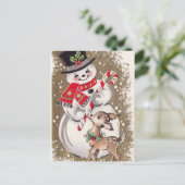 Snowman uit de jaren '50 met Baby Deer Briefkaart (Staand voorkant)
