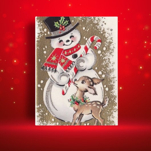 Snowman uit de jaren '50 met Baby Deer Briefkaart
