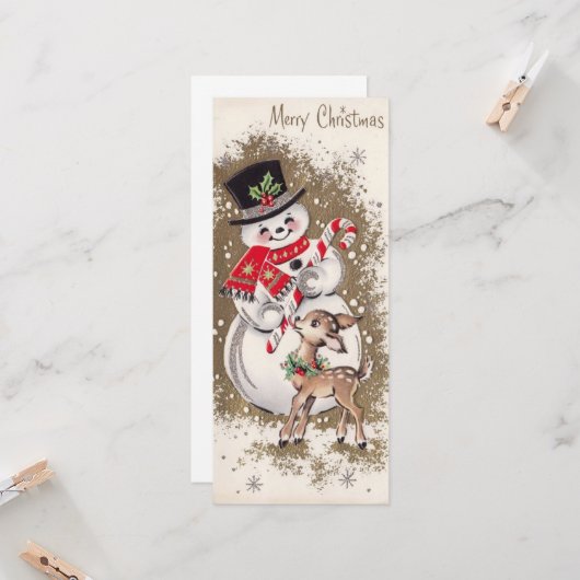 Snowman uit de jaren '50 met Baby Deer Kaart (Voorkant / Achterkant in situ)