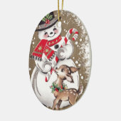  Snowman uit de jaren '50 met Baby Deer Keramisch Ornament (Links)