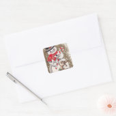 Snowman uit de jaren '50 met Baby Deer Vierkante Sticker (Envelop)