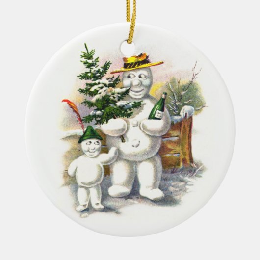Snowman vader en zoon keramisch ornament (Voorkant)