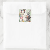  Snowman van de houtenstoker Vierkante Sticker (Tas)