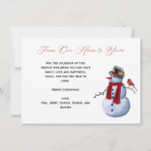Snowman van ons Huis tot uw kerstdag Feestdagenkaart (Achterkant)
