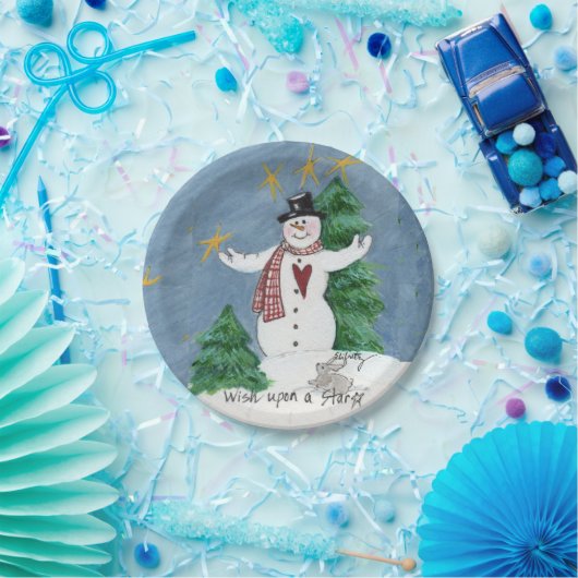Snowman verwelkomen schilderij "Wish on a Star" Papieren Bordje (Feest)