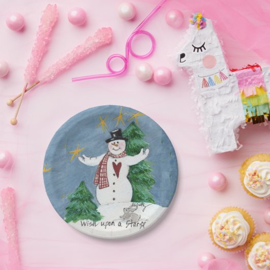Snowman verwelkomen schilderij "Wish on a Star" Papieren Bordje (Feest)