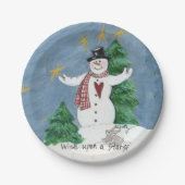 Snowman verwelkomen schilderij "Wish on a Star" Papieren Bordje (Voorkant)