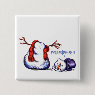 Snowman Vierkante Button 5,1 Cm
