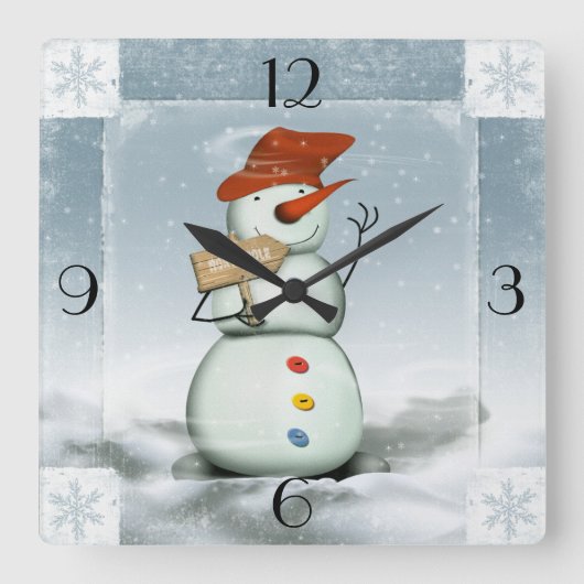 Snowman Vierkante Klok (Voorkant)