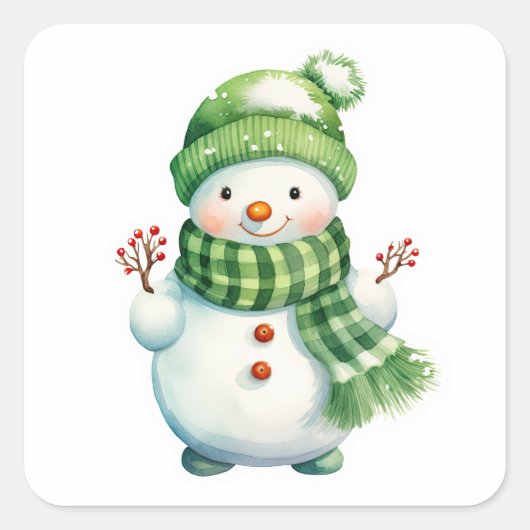 Snowman Vierkante Sticker (Voorkant)