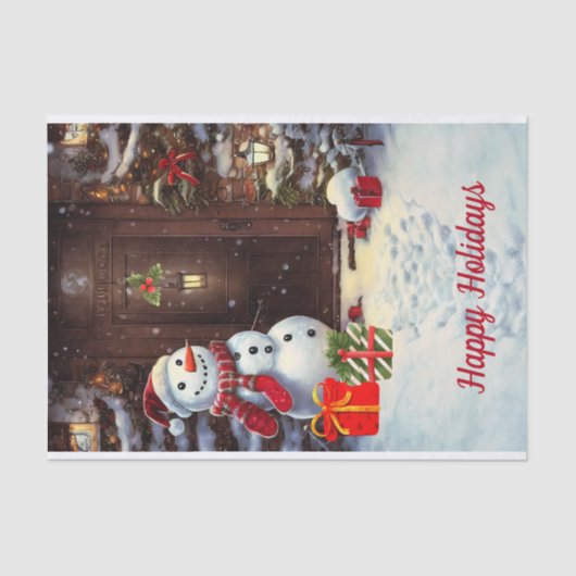 Snowman Vintage-kerstcadeaupapier Tissuepapier (Voorkant)