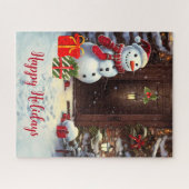 Snowman Vintage-kerstgroet Legpuzzel (Horizontaal)