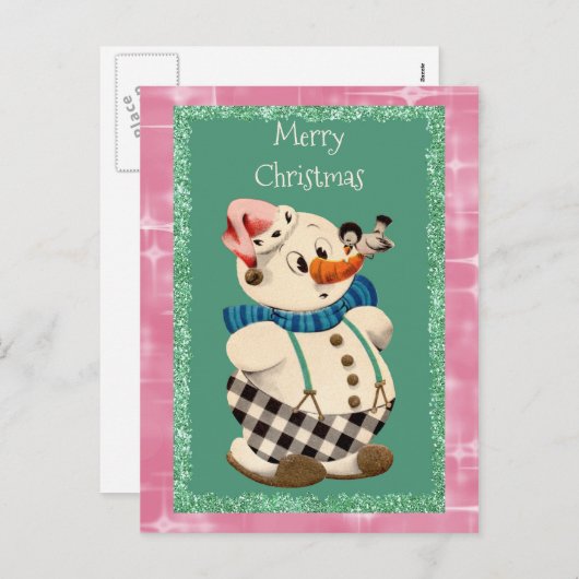 Snowman Vintage Kerstmis Feestdagenkaart (Voorkant / Achterkant)