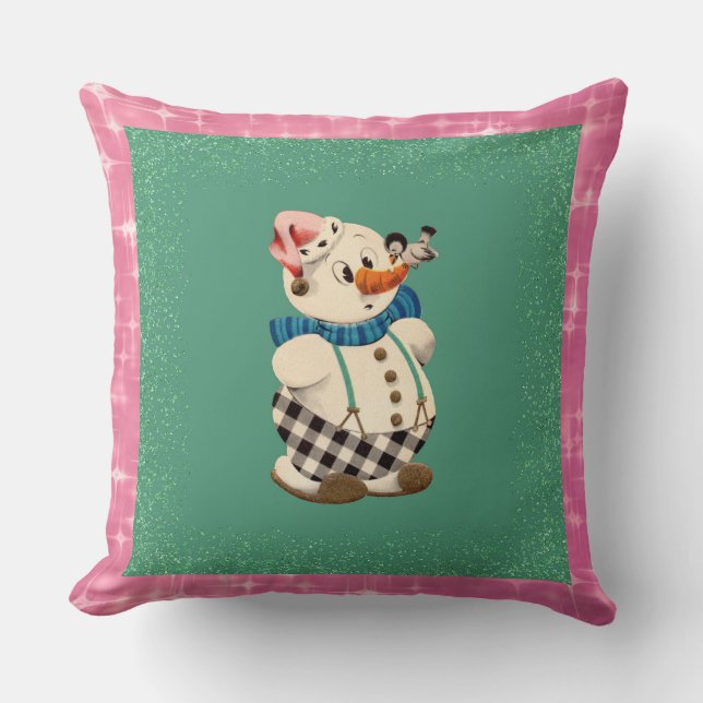 Snowman Vintage Kerstmis Kussen (Voorkant)