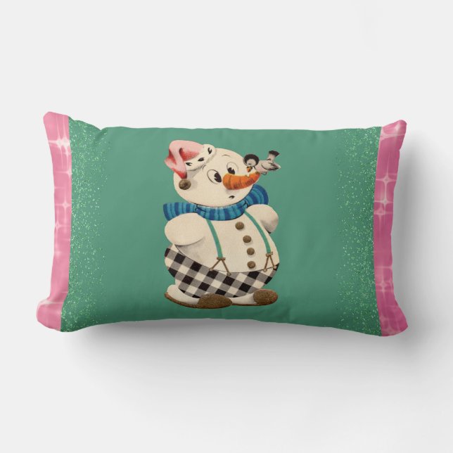 Snowman Vintage Kerstmis Kussen (Voorkant)