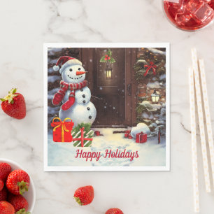 Snowman Vintage Kerstmis Scene Napkins Servet