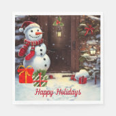 Snowman Vintage Kerstmis Scene Napkins Servet (Voorkant)