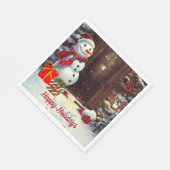 Snowman Vintage Kerstmis Scene Napkins Servet (Hoek)