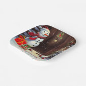 Snowman Vintage Kerstmis Scene Papieren Bordje (Gebogen)