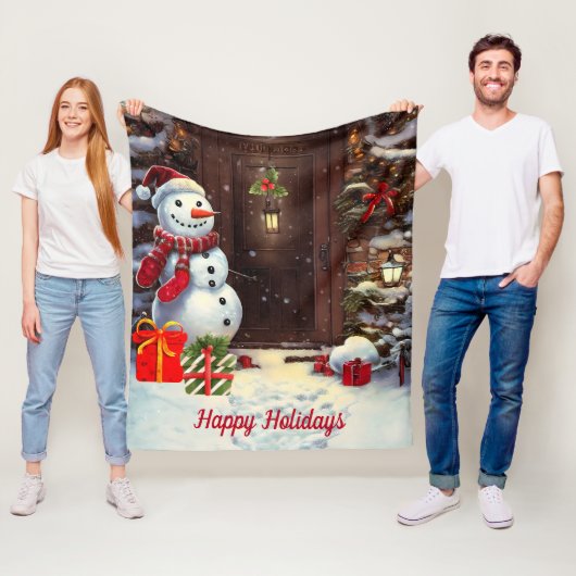 Snowman Vintage kerstscene Fleece Blanket (In situ)