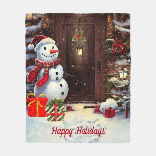 Snowman Vintage kerstscene Fleece Blanket Deken (Voorkant)