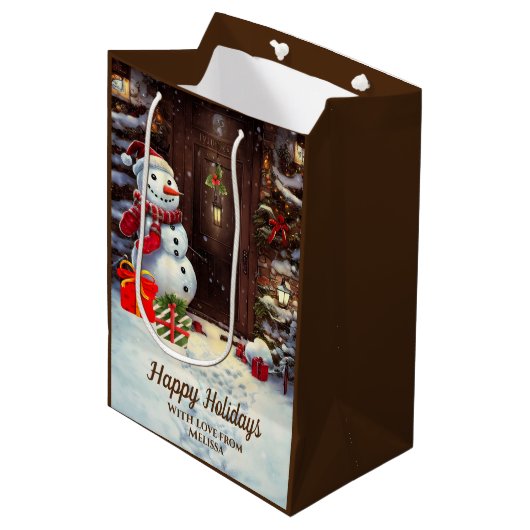 Snowman Vintage-kerstscène Middelgrote cadeautas (Voorkant Gekanteld)