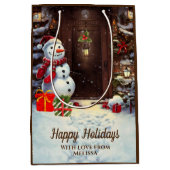 Snowman Vintage-kerstscène Middelgrote cadeautas (Voorkant)