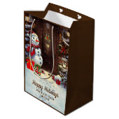 Snowman Vintage-kerstscène Middelgrote cadeautas (Achterkant Gekanteld)